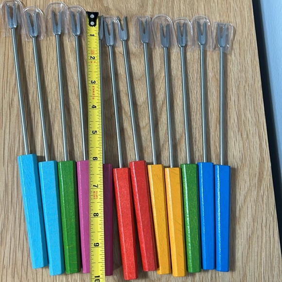 Crate & Barrel Colorful Wooden Handle S / 6 Fondue Forks set of 6 -12 - Picture 5 of 9